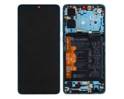 Kijelző érintőpanel LCD Huawei P30 lite páva kék komplett kerettel (akkumulátor, hangszóró) 02352RQA 